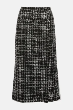 Discount Oasis Sequin Tweed Side Detail Split Midi Skirt Mono