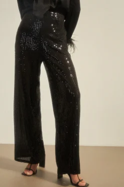 Hot Oasis Sequin Wide Leg Trouser Black