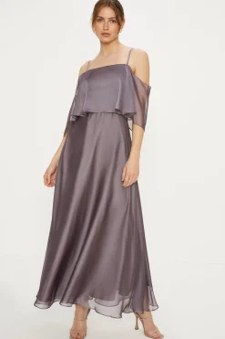 Best Oasis Shimmer Chiffon Cold Shoulder Midaxi Dress Mauve