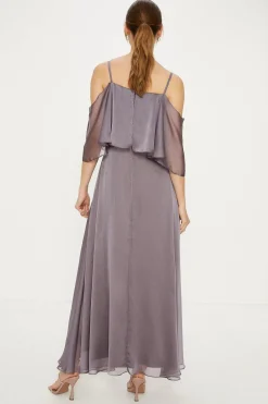 Best Oasis Shimmer Chiffon Cold Shoulder Midaxi Dress Mauve