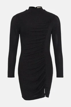 Fashion Oasis Shimmer High Neck Gathered Detail Mini Dress Black