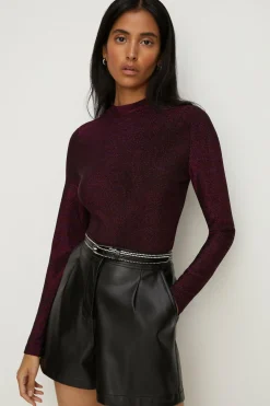Fashion Oasis Shimmer Long Sleeve Top Burgundy