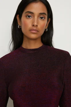 Fashion Oasis Shimmer Long Sleeve Top Burgundy