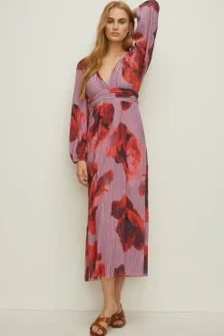 Discount Oasis Shimmer Plisse V Neck Maxi Dress Lilac
