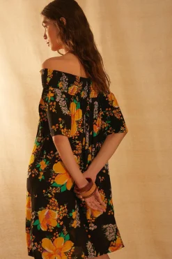 Outlet Oasis Short Sleeve Floral Bardot Mini Dress Black
