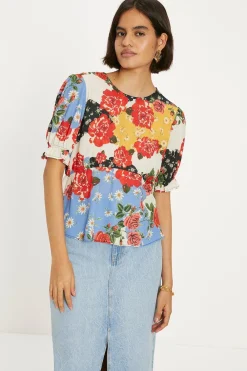 New Oasis Short Sleeve Floral Print Tea Blouse Multi