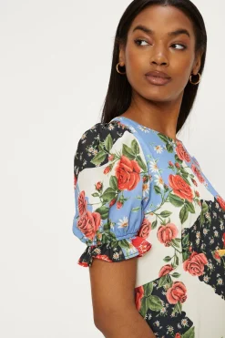 Fashion Oasis Short Sleeve Floral Print Midi Tea Dress Multi