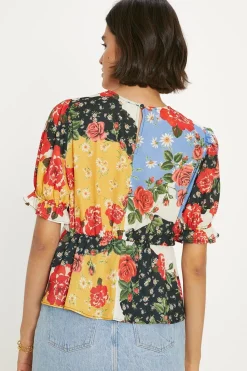 New Oasis Short Sleeve Floral Print Tea Blouse Multi