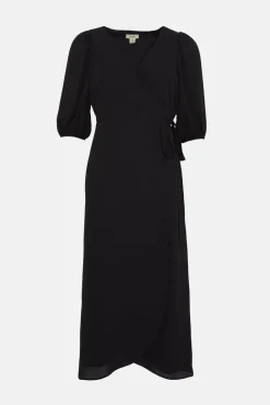 Best Oasis Short Sleeve Midi Wrap Dress Black