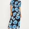 Clearance Oasis Short Sleeve Printed Midi Tea Dress Blue