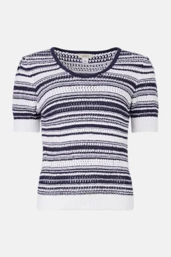 Fashion Oasis Short Sleeve Textured Stripe Knitted Top Lime