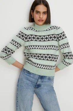 Clearance Oasis Shrunken Fairisle Knitted Jumper Pink