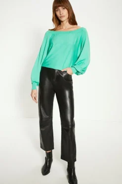 New Oasis Slash Neck Slouchy Jumper Green