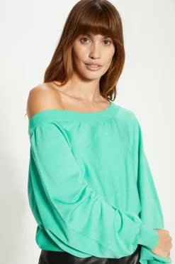 New Oasis Slash Neck Slouchy Jumper Green