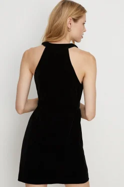 New Oasis Sleeveless Button Through Velvet Mini Dress Black
