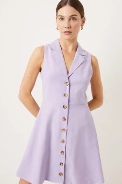 Outlet Oasis Sleeveless Collared Linen Look Mini Dress Lilac