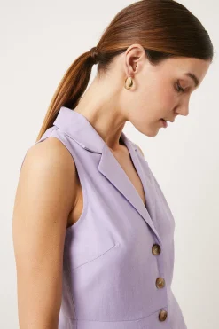 Outlet Oasis Sleeveless Collared Linen Look Mini Dress Lilac