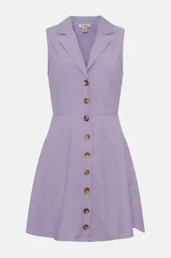 Outlet Oasis Sleeveless Collared Linen Look Mini Dress Lilac