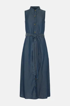 Hot Oasis Sleeveless Midi Shirt Dress Dark Wash