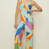 Hot Oasis Slinky Floral Keyhole Front Tie Back Jumpsuit Multi