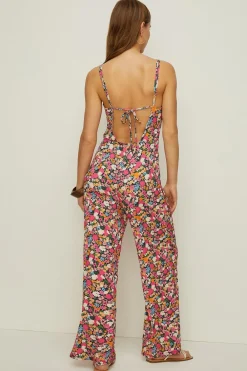 Sale Oasis Slinky Floral Keyhole Front Tie Back Jumpsuit
