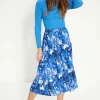 Clearance Oasis Slinky Jersey Abstract Pleated Midi Skirt Blue