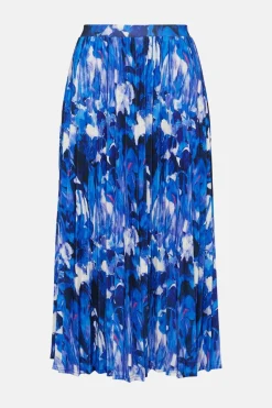 Clearance Oasis Slinky Jersey Abstract Pleated Midi Skirt Blue