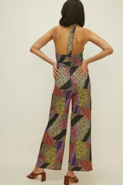 Clearance Oasis Slinky Jersey Animal Printed Halter Neck Jumpsuit Multi