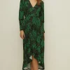 Clearance Oasis Slinky Jersey Animal Wrap V Neck Midi Dress Black