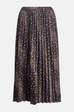 Outlet Oasis Slinky Jersey Ditsy Pleated Midi Skirt Black
