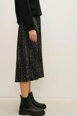 Outlet Oasis Slinky Jersey Ditsy Pleated Midi Skirt Black