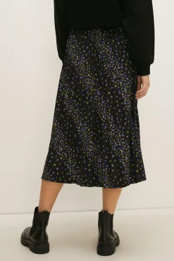 Outlet Oasis Slinky Jersey Ditsy Pleated Midi Skirt Black