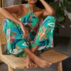 Sale Oasis Slinky Jersey Floral Halterneck Jumpsuit Mustard