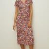 Fashion Oasis Slinky Jersey Floral Keyhole Front Midi Dress Black