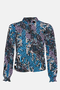 Sale Oasis Slinky Jersey Floral Long Sleeve Shirred Cuff Shirt Multi