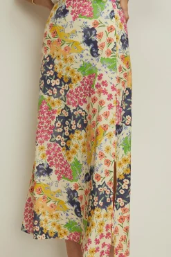 New Oasis Slinky Jersey Floral Midi Skirt Multi