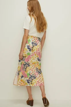 New Oasis Slinky Jersey Floral Midi Skirt Multi