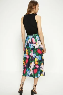 Outlet Oasis Slinky Jersey Floral Pleated Midi Skirt Black