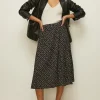 Fashion Oasis Slinky Jersey Floral Printed Pleated Midi Skirt Green