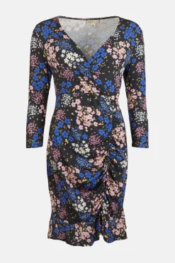 Outlet Oasis Slinky Jersey Floral Printed Wrap Ruched Mini Dress Multi