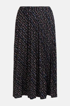 Fashion Oasis Slinky Jersey Floral Printed Pleated Midi Skirt Green