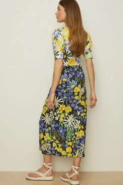 Sale Oasis Slinky Jersey Floral Ruched Front Midi Dress Multi