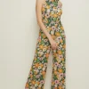 Hot Oasis Slinky Jersey Floral Tie Neck Jumpsuit Green
