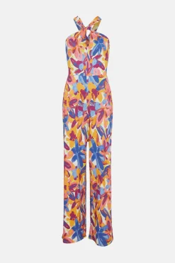 Online Oasis Slinky Jersey Floral Tie Back Jumpsuit Ivory