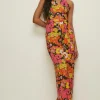 Sale Oasis Slinky Jersey Floral Twist Neck Jumpsuit Pink