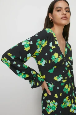 Online Oasis Slinky Jersey Floral V Neck Mini Dress Black