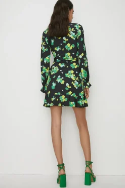 Online Oasis Slinky Jersey Floral V Neck Mini Dress Black