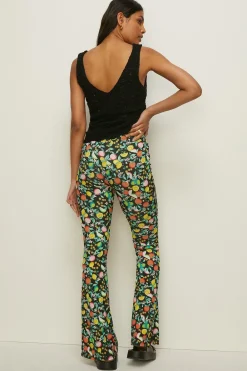 Clearance Oasis Slinky Jersey Fruit Print Flare Trouser Black