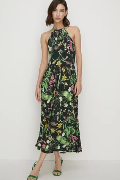 Outlet Oasis Slinky Jersey Halter Neck Midi Pleat Dress Rust