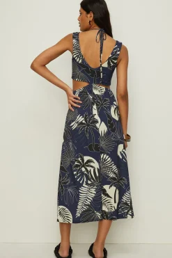 Discount Oasis Slinky Jersey Palm Print Keyhole Cut Out Midi Dress Blue
